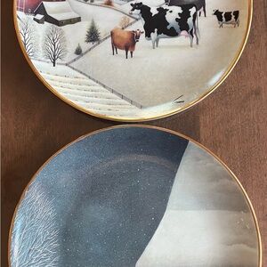 Cows in winter Decorative Plates